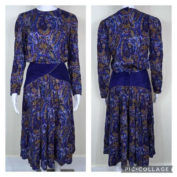 Cynthia Howie Vintage 1980s Ikat Pattern Dress - Picture 1 of 16